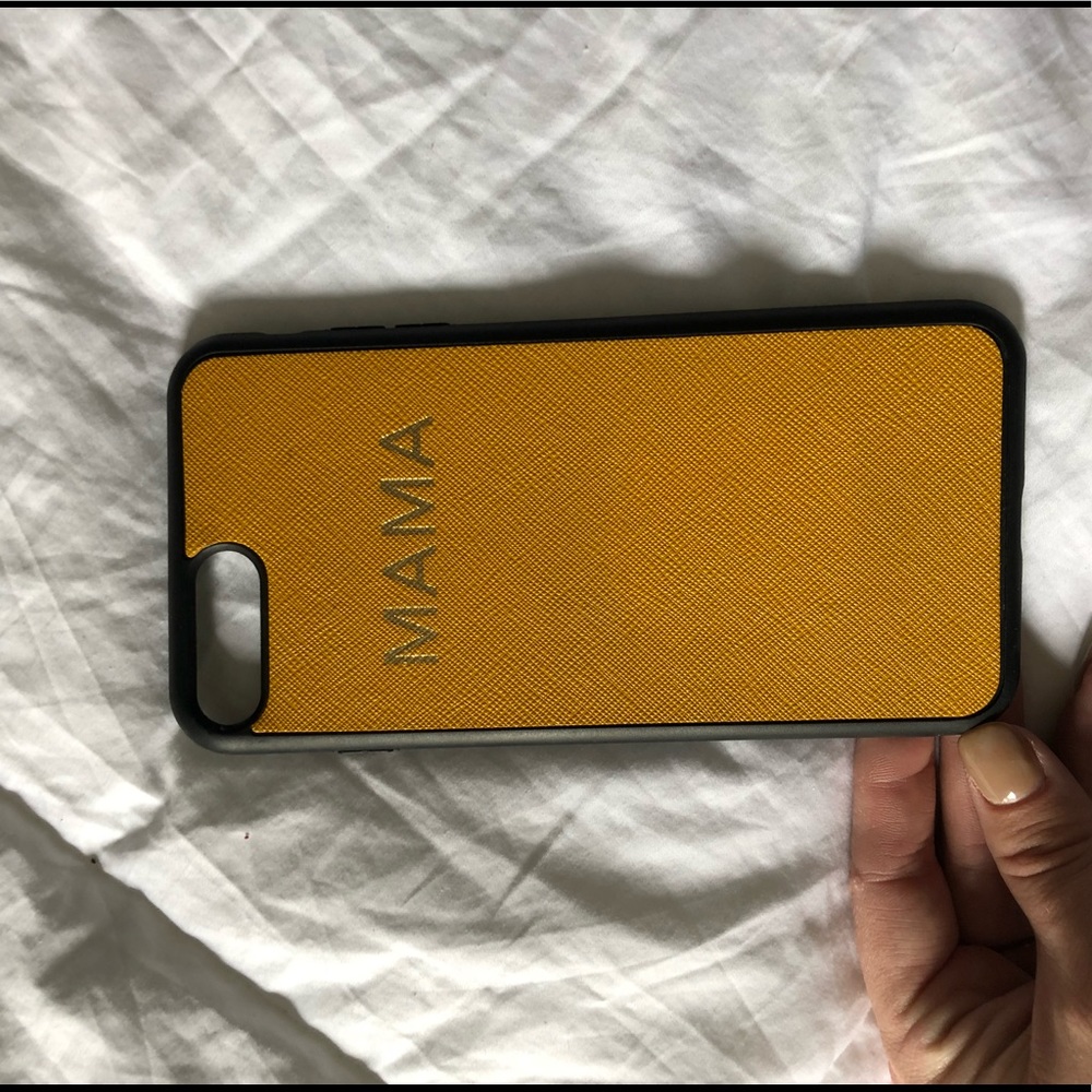 “Mama” mustard leather iPhone 7 Plus case